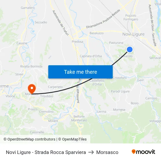 Novi Ligure - Rocca Sparviera Road to Morsasco map