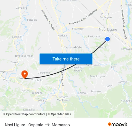 Novi Ligure - Hospital to Morsasco map