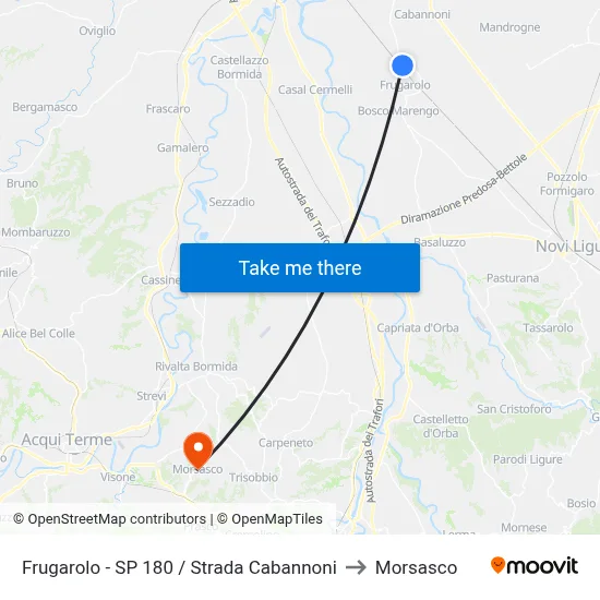 Frugarolo - SP 180 / Cabannoni Road to Morsasco map