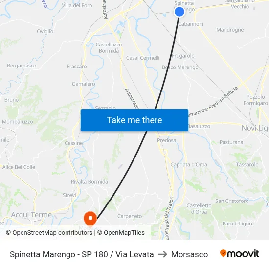 Spinetta Marengo - SP 180 / Via Levata to Morsasco map