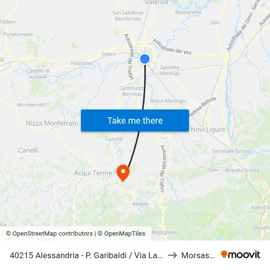 40215 Alessandria - Garibaldi Square / Lanza Street to Morsasco map