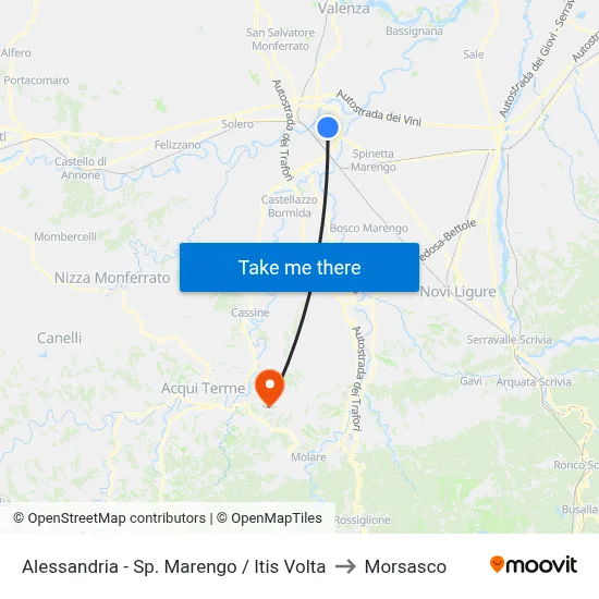 Alessandria - Sp. Marengo / Itis Volta to Morsasco map