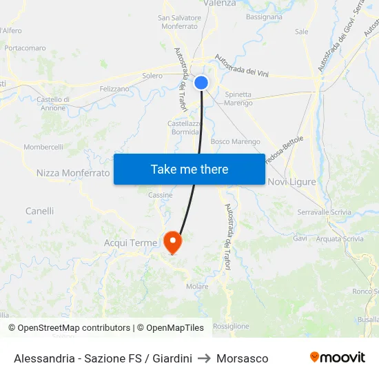Alessandria - Railway Station / Gardens to Morsasco map