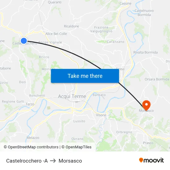 Castelrocchero to Morsasco map