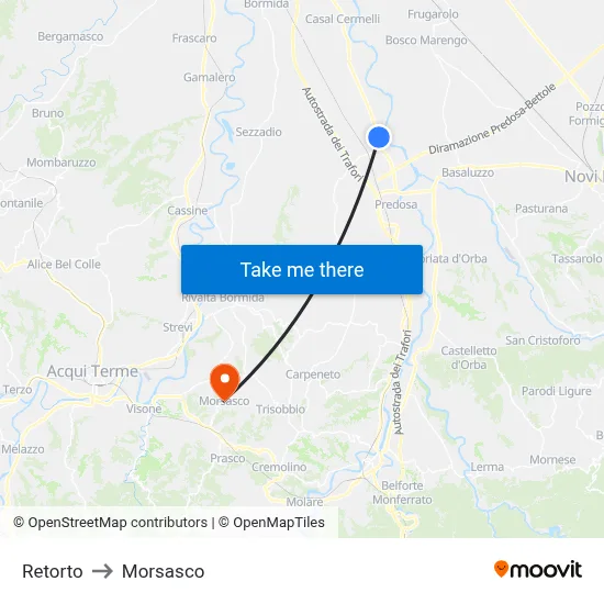 Retorto to Morsasco map