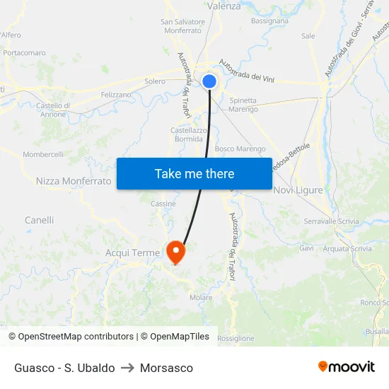 Guasco - St. Ubaldo to Morsasco map