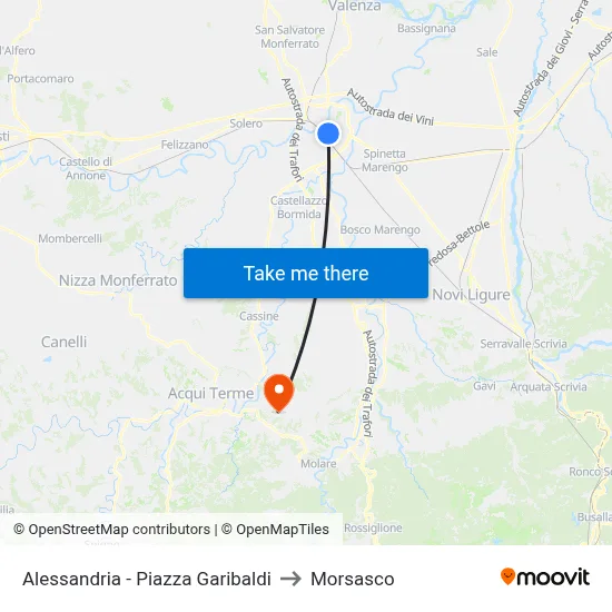 Alessandria - Garibaldi Square to Morsasco map