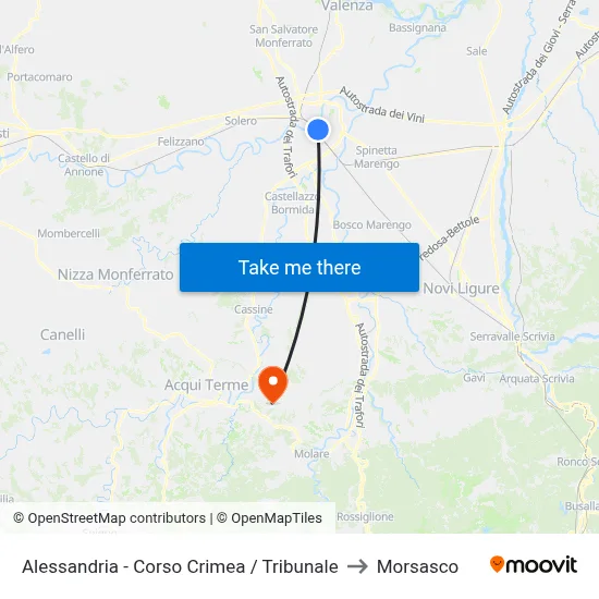 Alessandria - Corso Crimea / Courthouse to Morsasco map