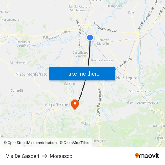 De Gasperi Street to Morsasco map