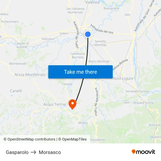 Gasparolo to Morsasco map