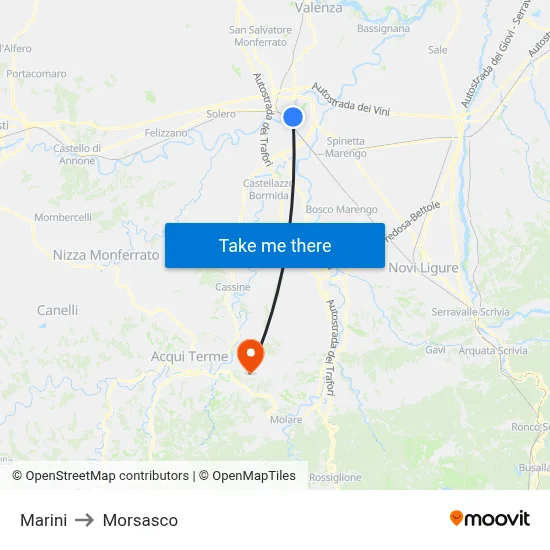 Marini to Morsasco map