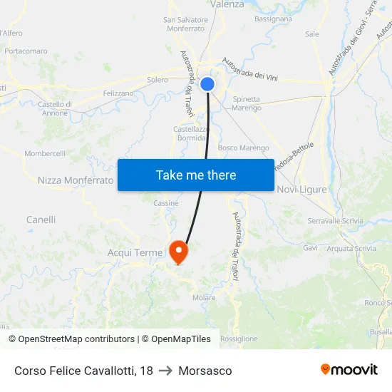 Felice Cavallotti Avenue, 18 to Morsasco map