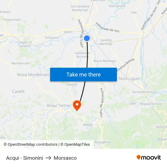 Acqui - Simonini to Morsasco map