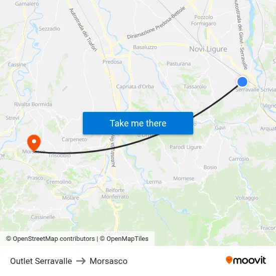 Serravalle Outlet to Morsasco map
