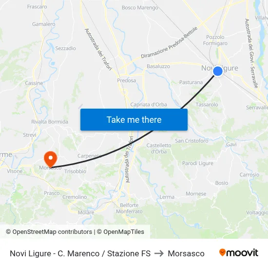 Novi Ligure - C. Marenco / Railway Station to Morsasco map