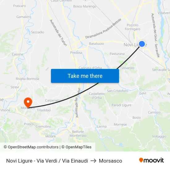 Novi Ligure - Verdi Street / Einaudi Street to Morsasco map