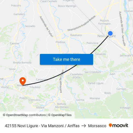42155 Novi Ligure - Manzoni Street / Anffas to Morsasco map