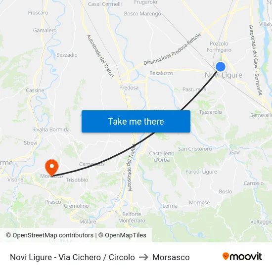 Novi Ligure - Cichero Street / Circle to Morsasco map