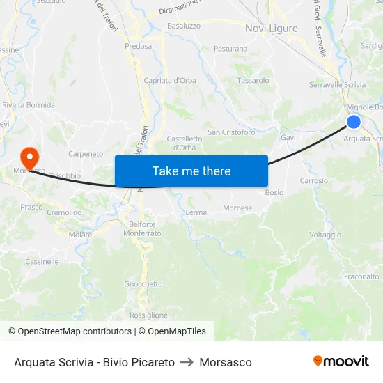 Arquata Scrivia - Picareto Junction to Morsasco map