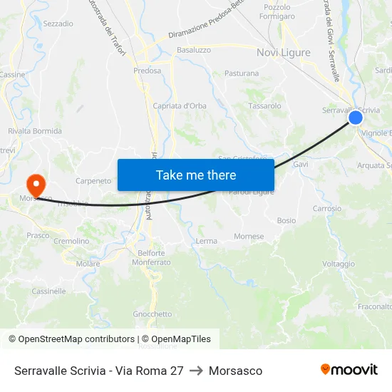 Serravalle Scrivia - 27 Roma Street to Morsasco map