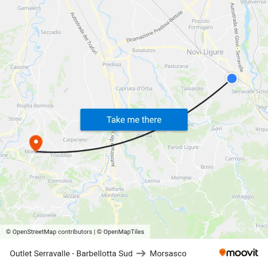 Serravalle Outlet - South Barbellotta to Morsasco map