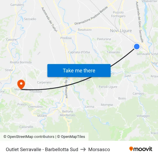 Serravalle Outlet - South Barbellotta to Morsasco map