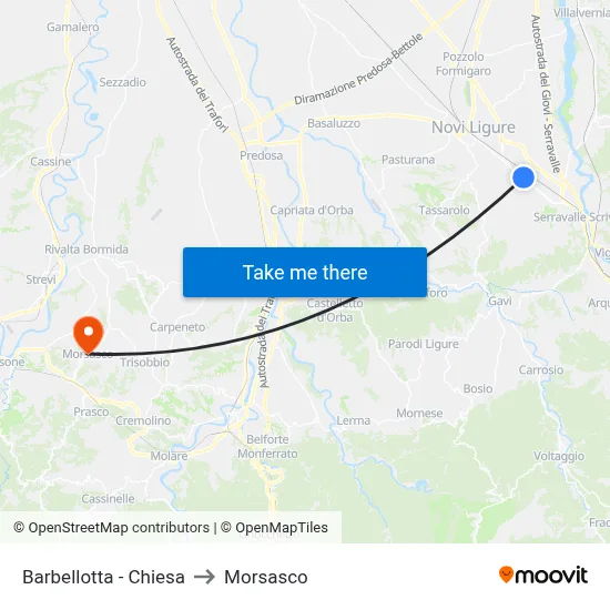 Barbellotta - Church to Morsasco map