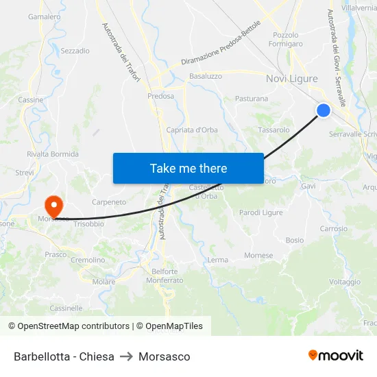 Barbellotta - Church to Morsasco map
