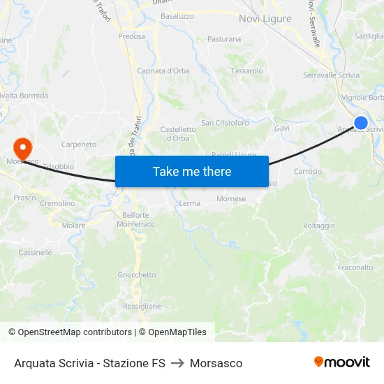 Arquata Scrivia - Railway Station to Morsasco map