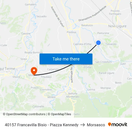 Francavilla Bisio - Kennedy Square to Morsasco map