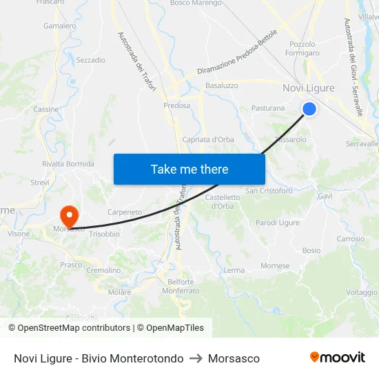 Novi Ligure - Monterotondo Junction to Morsasco map