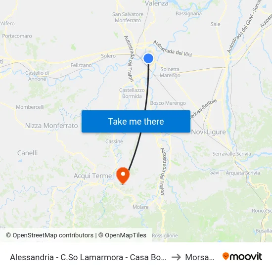 Alessandria - Lamarmora Course - Borsalino House to Morsasco map