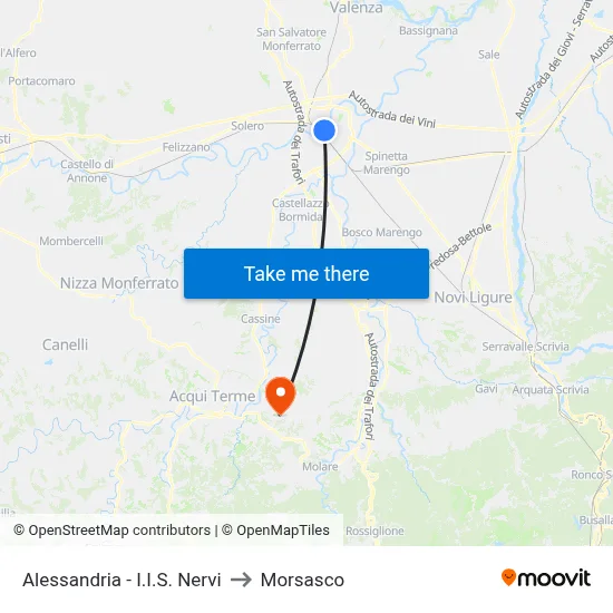 Alessandria - I.I.S. Nervi to Morsasco map