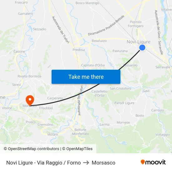 Novi Ligure - Raggio Street / Bakery to Morsasco map