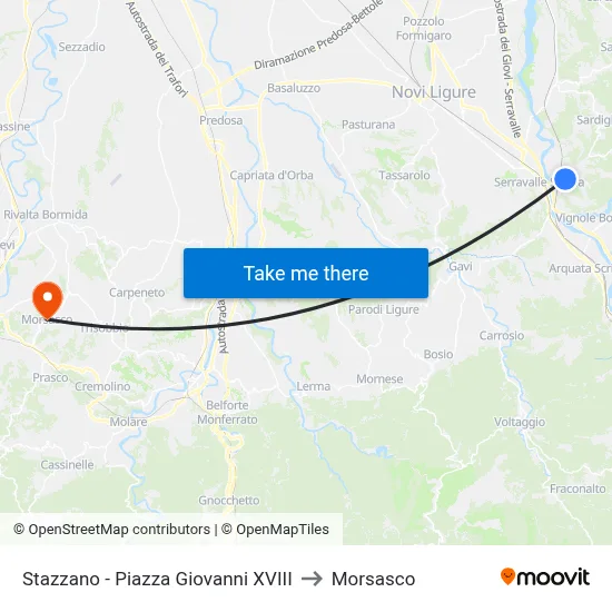 Stazzano - Piazza Giovanni XVIII to Morsasco map