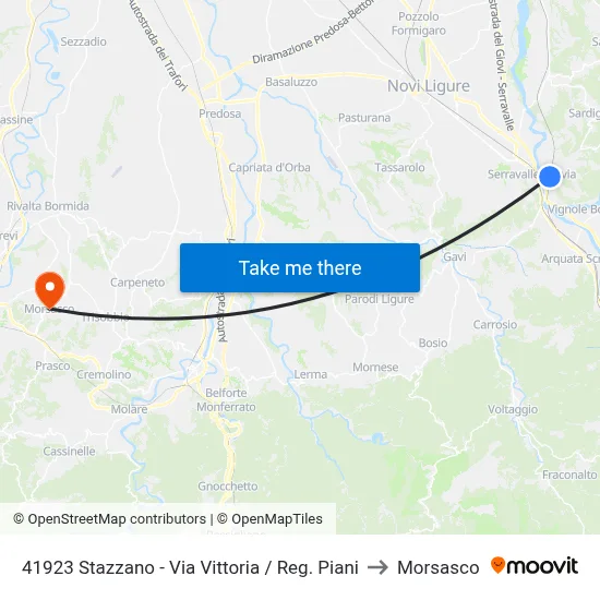 41923 Stazzano - Victory Street / Piani District to Morsasco map