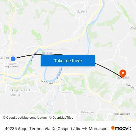 40235 Acqui Terme - De Gasperi Street / IIS to Morsasco map