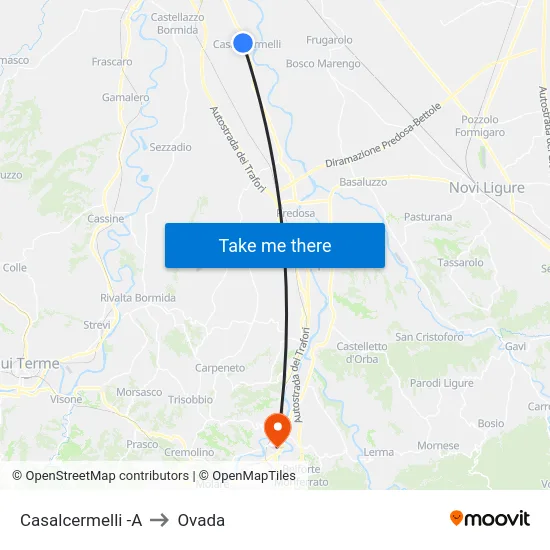Casalcermelli -A to Ovada map