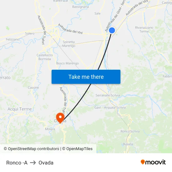 Ronco -A to Ovada map