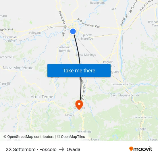 XX Settembre - Foscolo to Ovada map