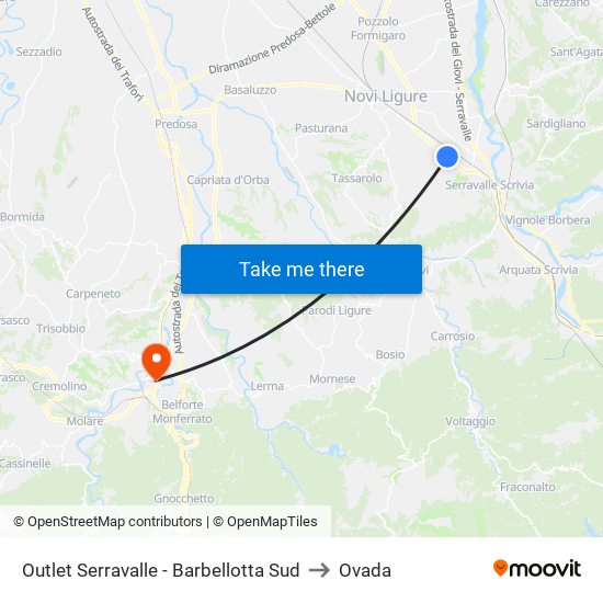 Outlet Serravalle - Barbellotta Sud to Ovada map