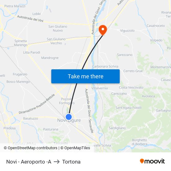 Novi - Aeroporto -A to Tortona map