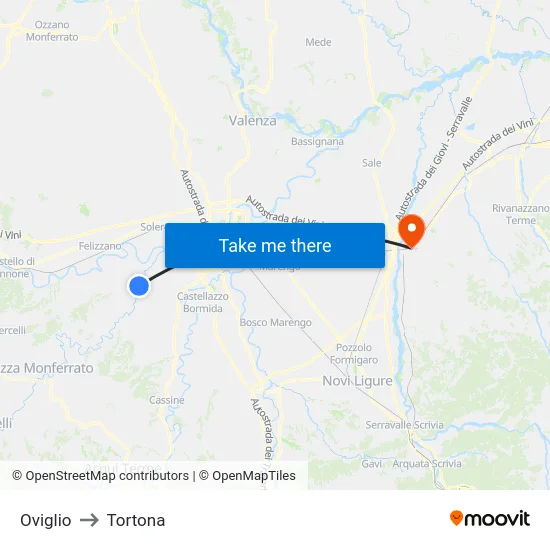 Oviglio to Tortona map