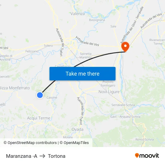 Maranzana -A to Tortona map