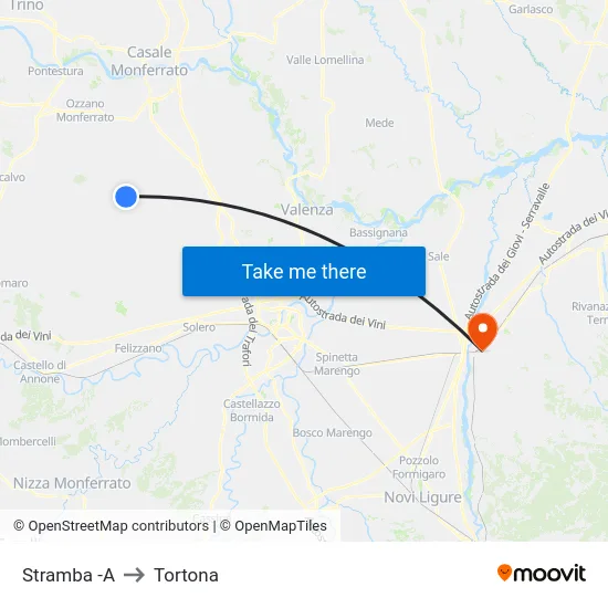 Stramba -A to Tortona map