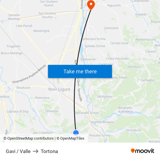 Gavi / Valle to Tortona map