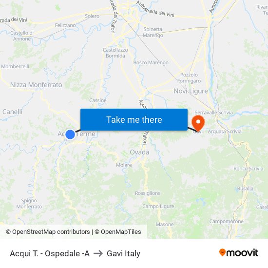 Acqui T. - Ospedale -A to Gavi Italy map