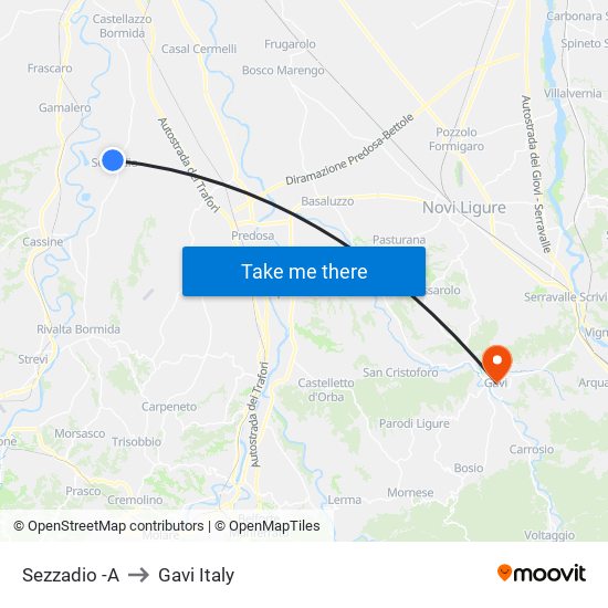 Sezzadio -A to Gavi Italy map