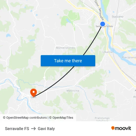 Serravalle FS to Gavi Italy map