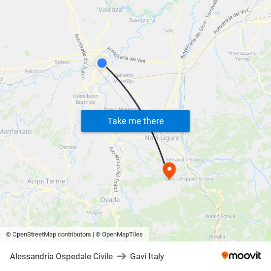 Alessandria Ospedale Civile to Gavi Italy map